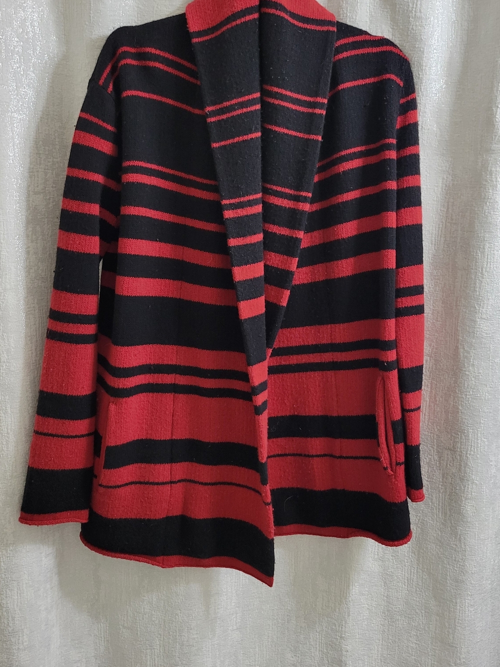 Pendleton Red & Black Striped Open-Front Women's Sweater